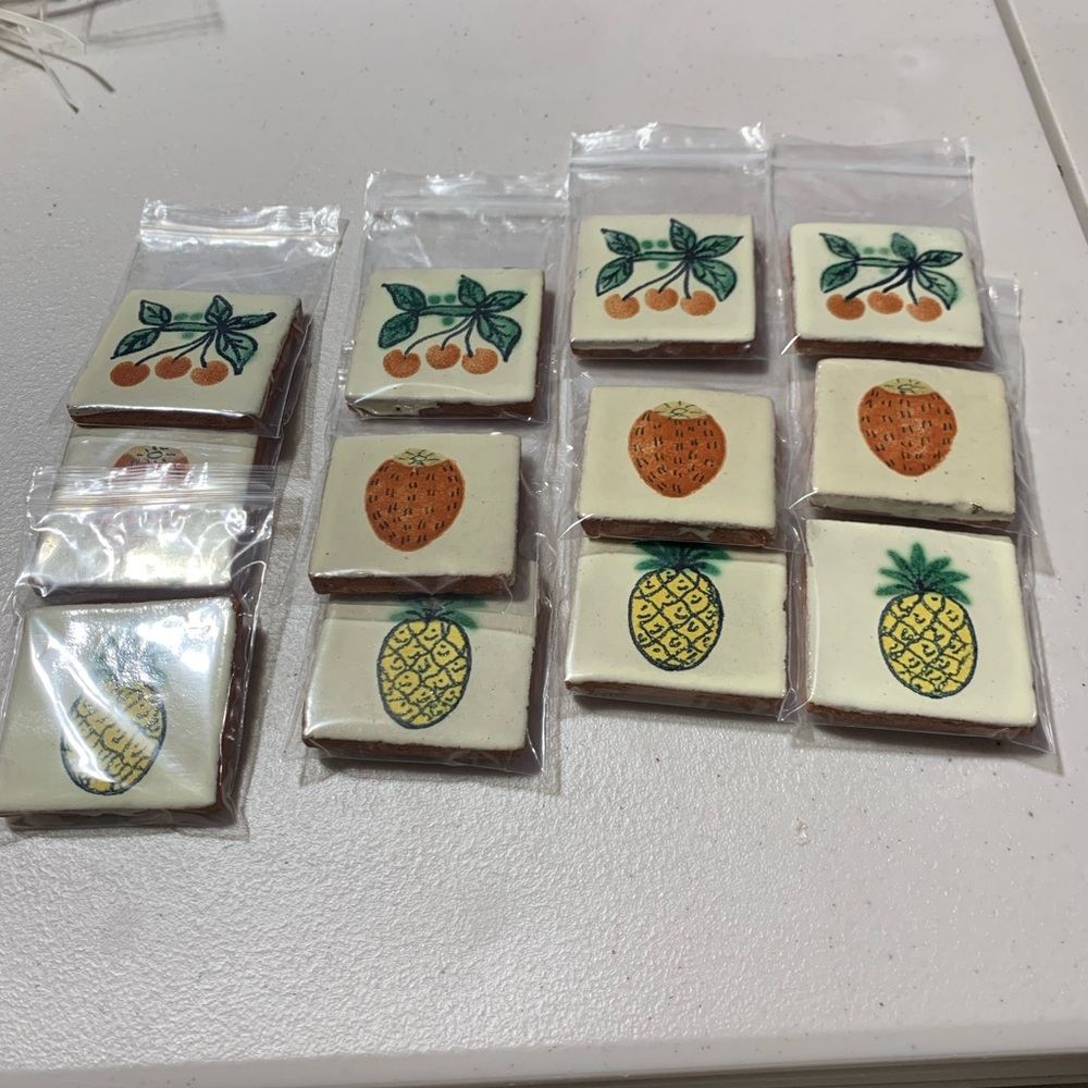 Hand made hand painted Mexican terracotta tiles converted to magnets theme fruit